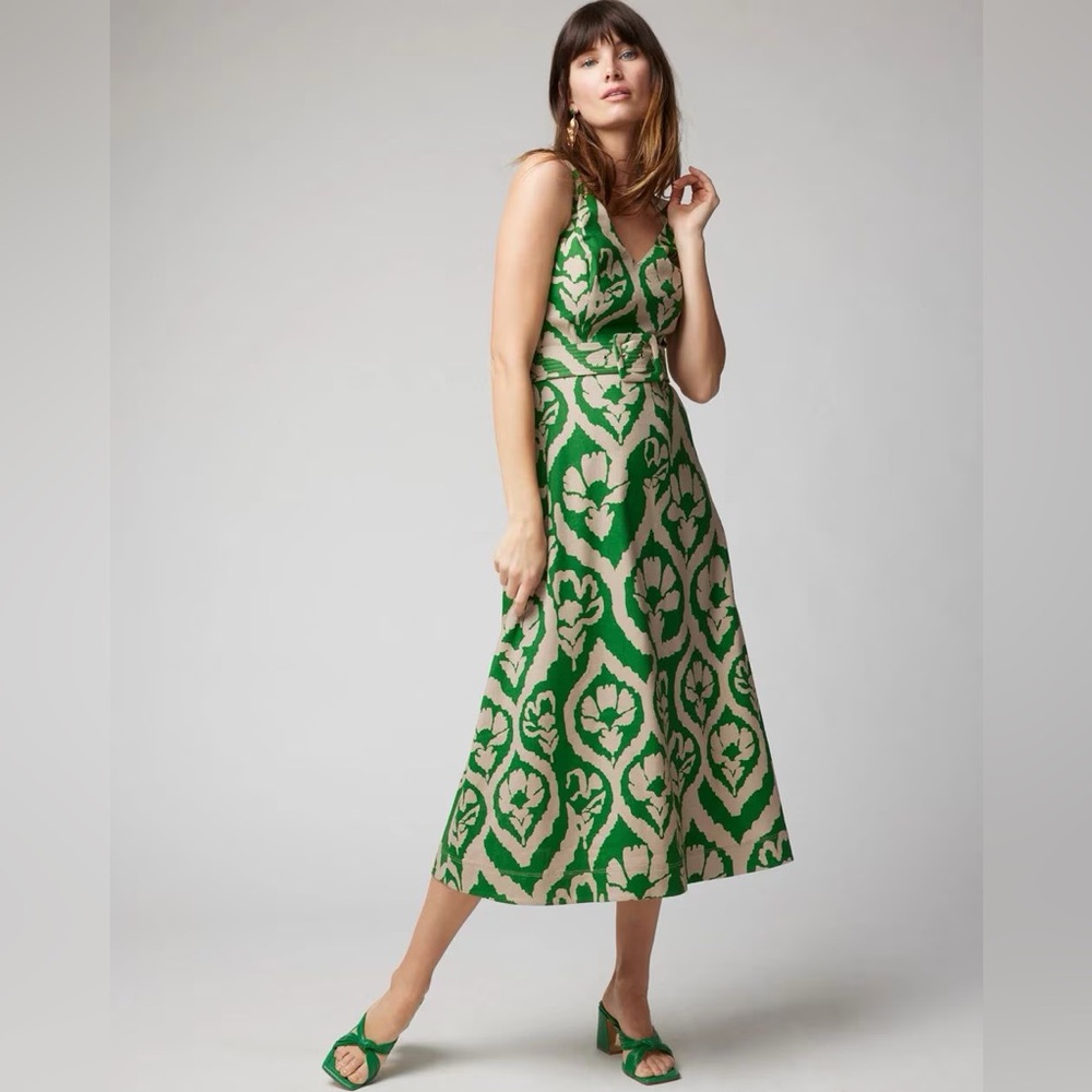 Linen blend belted Midi dress